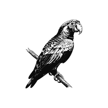 Black and white parrot illustration perched on branch. Vector illustration design.のイラスト素材