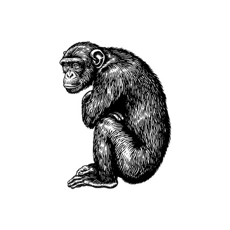 Black and white chimpanzee sitting. Vector illustration design.のイラスト素材