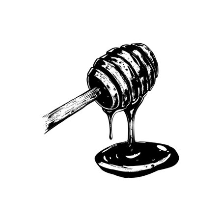 Detailed black and white honey dipper with dripping honey. Vector illustration design.のイラスト素材