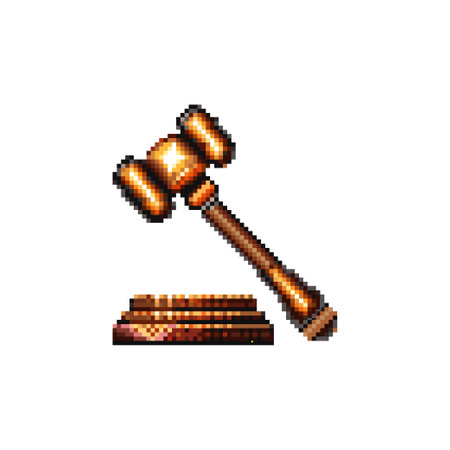 Golden Gavel Pixel Art on White Background. Vector illustration design.のイラスト素材