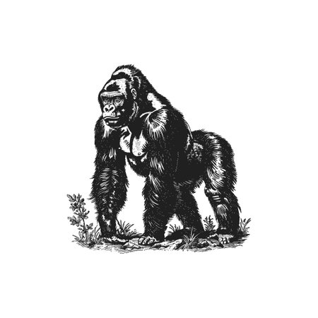 Vintage gorilla illustration in natural stance. Vector illustration design.のイラスト素材