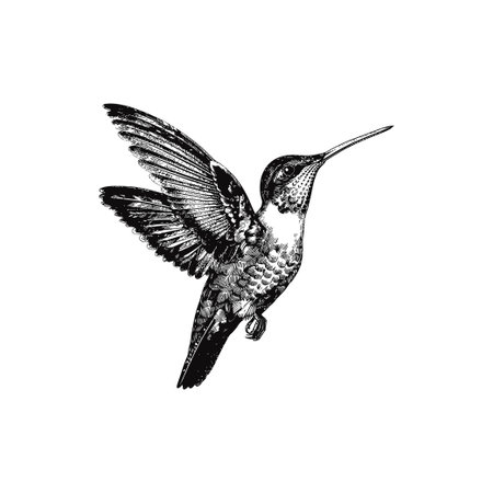 Intricate black and white hummingbird. Vector illustration design.のイラスト素材