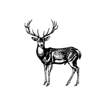 Intricate black and white illustration of a stag with antlers. Vector illustration design.のイラスト素材