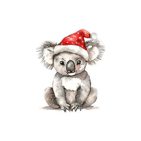 Watercolor Koala with Santa Hat for Christmas. Vector illustration design.のイラスト素材