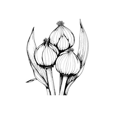 Intricate botanical drawing of flower buds in ink. Vector illustration design.のイラスト素材