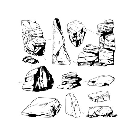 Set of various hand-drawn rock formations. Vector illustration design.のイラスト素材