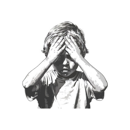 Monochrome illustration of stressed young boy. Vector illustration design.のイラスト素材