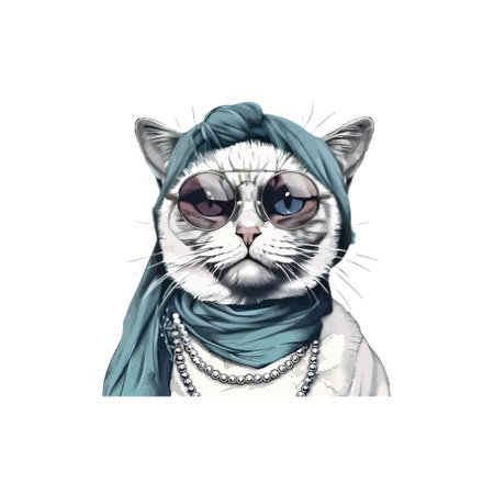 Cool cat wearing sunglasses and blue scarf. Vector illustration design.のイラスト素材