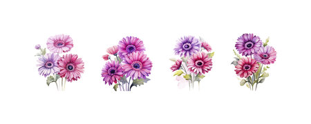 Watercolor illustration of vibrant Gerbera daisies. Vector illustration design.のイラスト素材