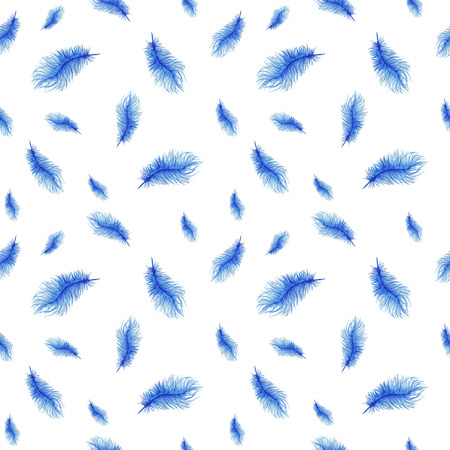 Watercolor pattern, background, seamless pattern, feathers, blue feathers, for halloween, ostrich feathers on white background, for graphics and decorの写真素材