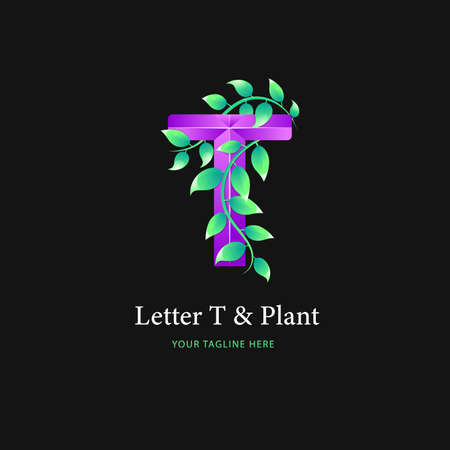 Letter T and Plant Design, Colorful Templateのイラスト素材