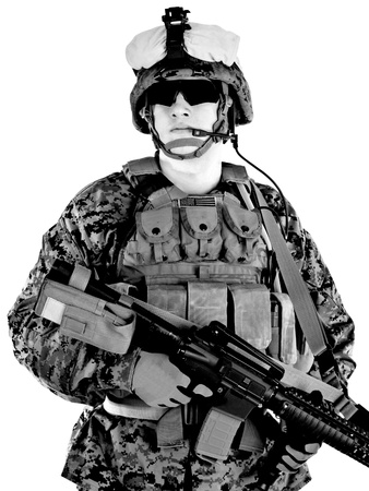 US marine in the MARPAT uniform and protective military eyewearの写真素材