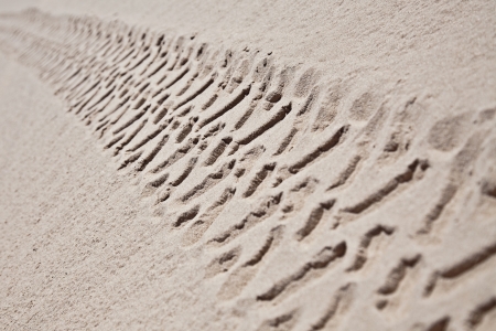 Industrial car tire traces on sand backgroundの写真素材