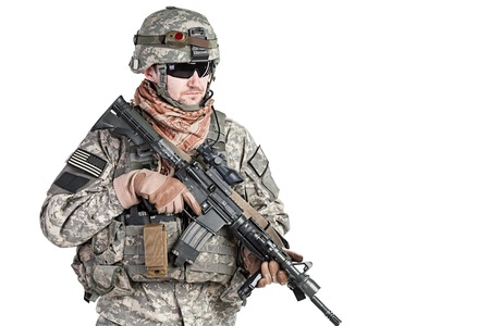 United States paratrooper airborne infantry studio shot on white backgroundの写真素材