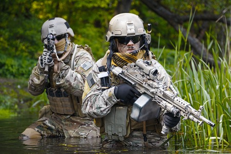 Green Berets US Army Special Forces Group soldiers in actionの写真素材