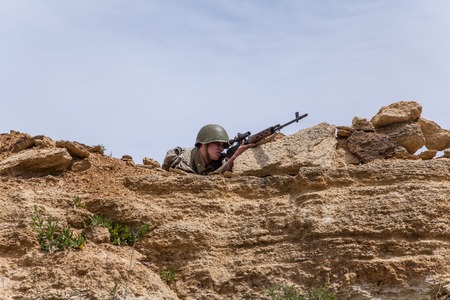 Soviet paratrooper in Afghanistan during the Soviet Afghan Warの写真素材