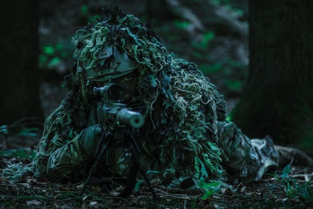 United states army ranger sniper wearing ghillie suitの写真素材