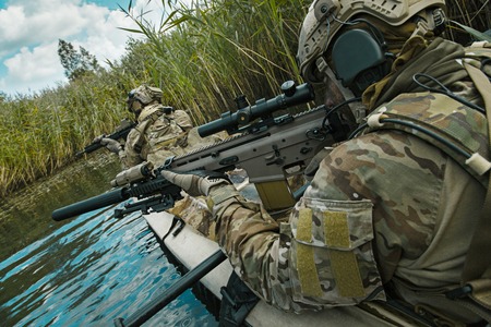 Special forces operators in the military kayak