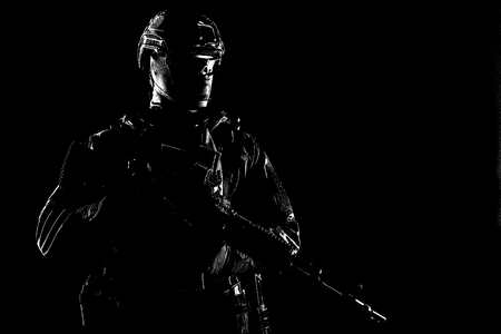 Counter terrorism forces soldier aiming with rifleの写真素材