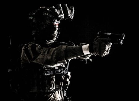 Counter terrorist squad fighter soldier aiming pistol