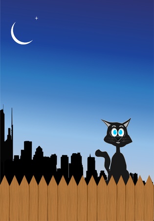 city view with a catのイラスト素材