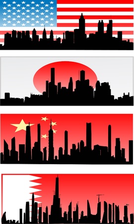 City Skyline and Silhouettesのイラスト素材
