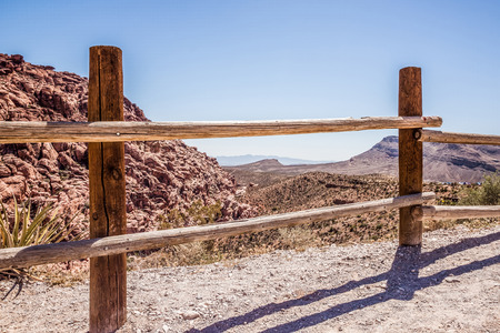 Desert view behind the fenceの写真素材