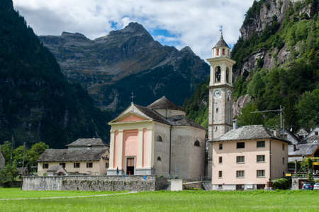 Church and houses in the Sonogno cityのeditorial素材