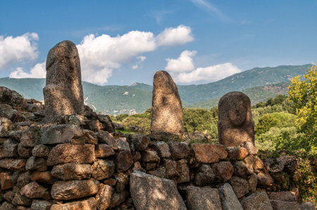 High figures made of stones in the Filitosa area of Corsicaの写真素材