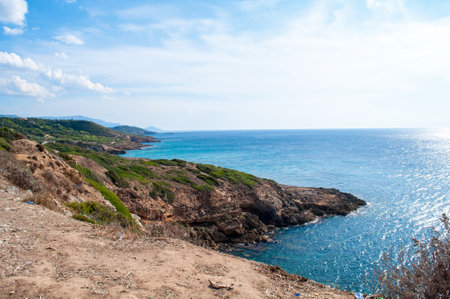 Landscape of the coast of Corsica, France, with the seaの写真素材