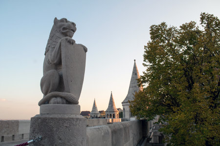 Old statue on the promenade of Fisherman's Bastion in Budapest, Hungaryのeditorial素材