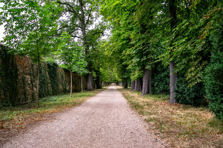 A garden with a park and avenue of trees along the walls at Slavkov Castle (Austerlitz), Czech...