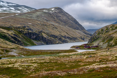 Rondane National Park - a landscape with a lake in the mountains in Norway in the north of Europeの写真素材