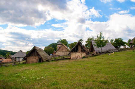 Museum of old houses with a demonstration of how people lived in ancient times. Skanzel Modra, Moravia.の写真素材