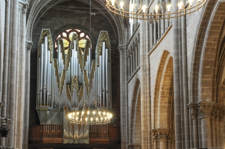 The Pipe Organ and Interior of the Organ at CathÃ©drale St-Pierre, Genevaのeditorial素材