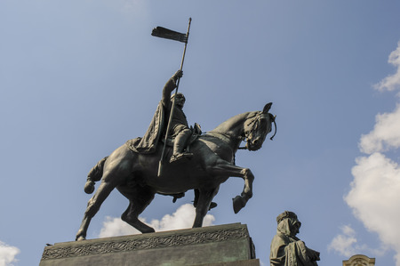 wenceslas square in prague showing the statue of Saint Wenceslas on a horse near the national museumのeditorial素材