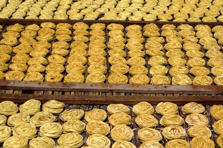 Yellow dried noodlesの写真素材