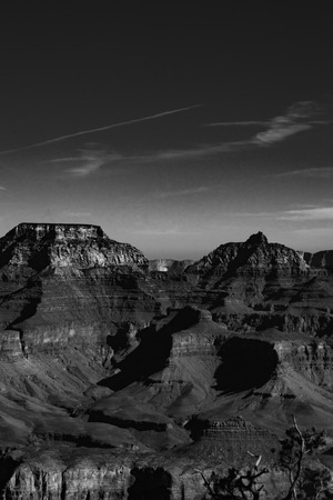 black and white image of the grand canyonの写真素材
