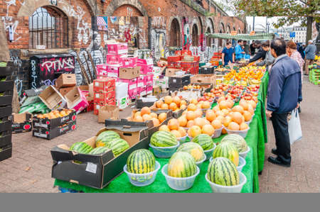 Fresh produce at Brick Lane Sunday market in East London, Londonのeditorial素材