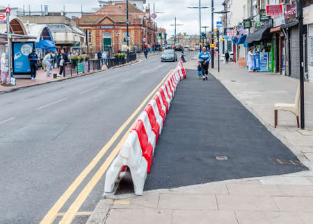 Public of Footpath widening to allow for 2 metre social distancing rule in Englandのeditorial素材