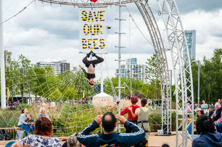Save our Bees. Bees  decline due to habitat destruction, pollution and pesticide use, Newham, Londonのeditorial素材