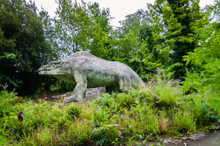 Crystal Palace dinosaurs, Megalosaurus. Historic England announced in February 2020 the dinosaurs are to be added to its heritage at risk register.のeditorial素材