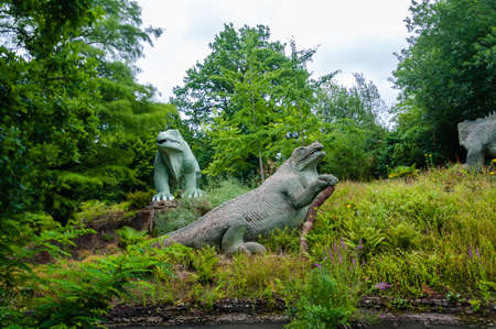 Crystal Palace dinosaurs, Iguanodons. Historic England announced in February 2020 the dinosaurs are to be added to its heritage at risk registerのeditorial素材