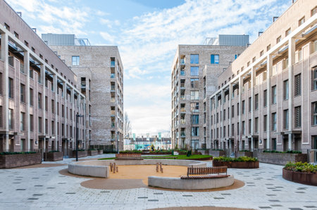 London, United Kingdom, January 04, 2021: New modern apartment block of flats on the Green Street, Upton gardens, former site of West Ham football ground, Upton parkのeditorial素材