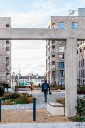 London, United Kingdom, January 04, 2021: New modern apartment block of flats on the Green Street, Upton gardens, former site of West Ham football ground, Upton parkのeditorial素材
