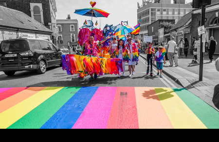 London, United Kingdom, July 2, 2019: People attend the  Forest Gate pride event and show their support for the Gay Pride (Selective Colour)のeditorial素材