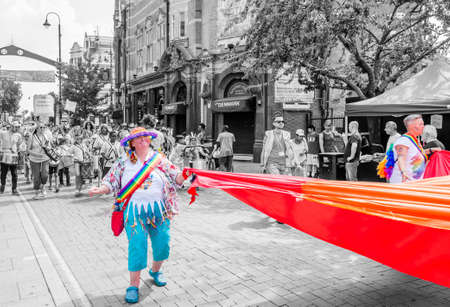 London, United Kingdom, July 2, 2019: People attend the  Forest Gate pride event and show their support for the Gay Pride (Selective Colour)のeditorial素材