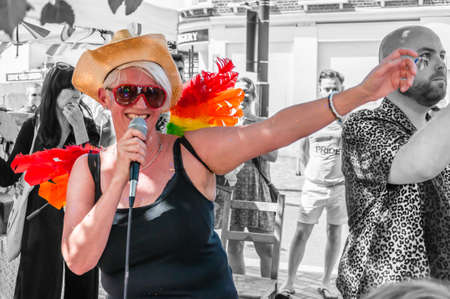 London, United Kingdom, July 2, 2019: People attend the  Forest Gate pride event and show their support for the Gay Pride (Selective Colour)のeditorial素材