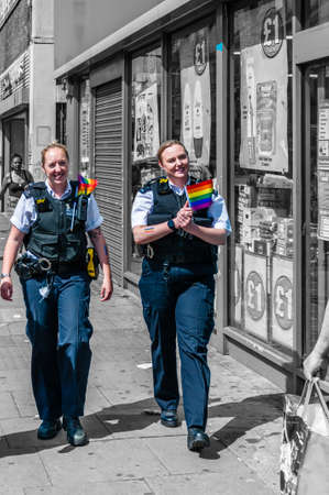 London, United Kingdom, July 2, 2019: People attend the  Forest Gate pride event and show their support for the Gay Pride (Selective Colour)のeditorial素材