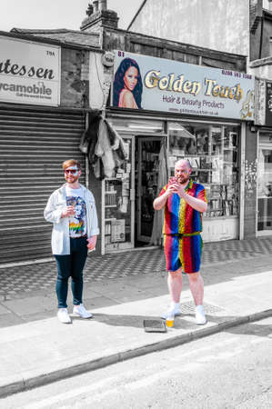 London, United Kingdom, July 2, 2019: People attend the  Forest Gate pride event and show their support for the Gay Pride (Selective Colour)のeditorial素材